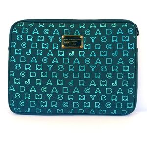Marc Jacobs Neoprene Laptop Sleeve Teal Metallic Logo Print